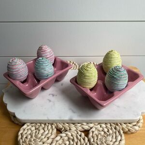 Adorable Farmhouse Cottagecore Pink Ceramic Egg Holders And 6 Easter Egg Decor